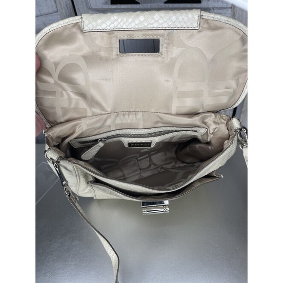 Banana Republic Leather Satchel Bag Top Handle Cream Croc Embossed - Picture 6 of 9